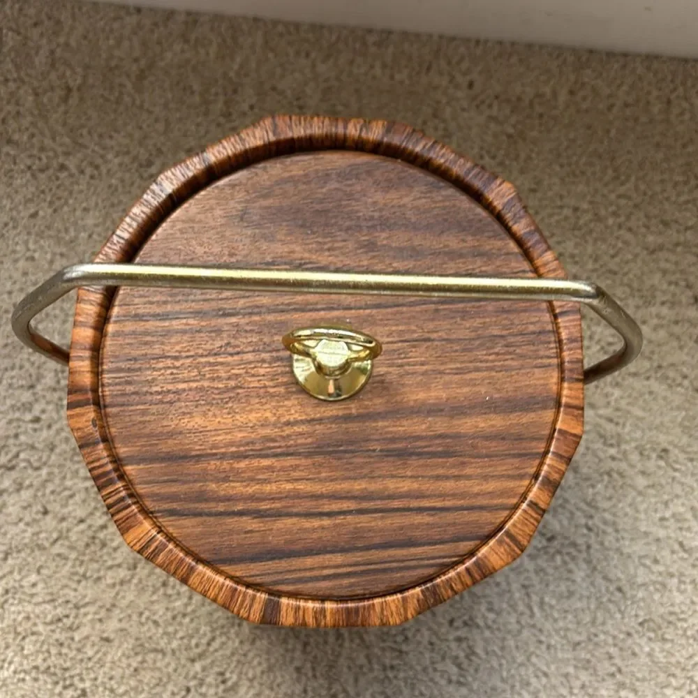 Vintage Mid Century‎ Modern Ice Bucket Faux Wood Grain MCM